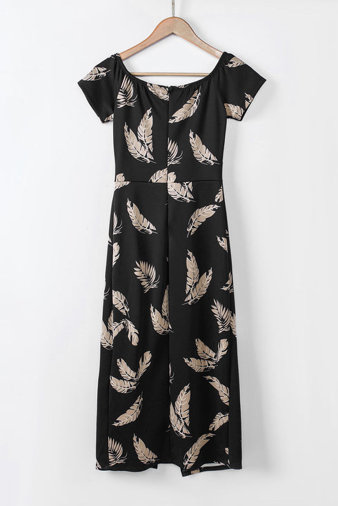 Print Off Shoulder Slit Bodycon Midi Dress